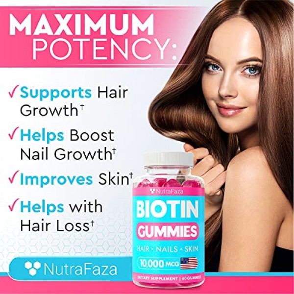 2 Pack Biotin Gummies - 10,000mcg Highest Potency - Best Hair...