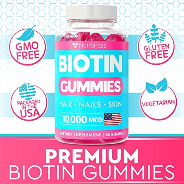 2 Pack Biotin Gummies - 10,000mcg [Highest Potency] - Best Hair...