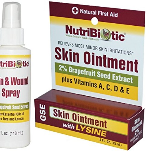 NutriBiotic Skin & Wound Spray and Skin Ointment Bundle with Lemo...