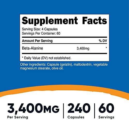 Nutricost Beta-Alanine Capsules 3400mg, 240 Capsules 60 Serv - ...