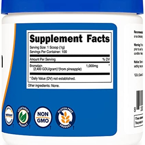 Nutricost Bromelain Powder 100 Grams - Bromelain 2400 GDU/g, No...