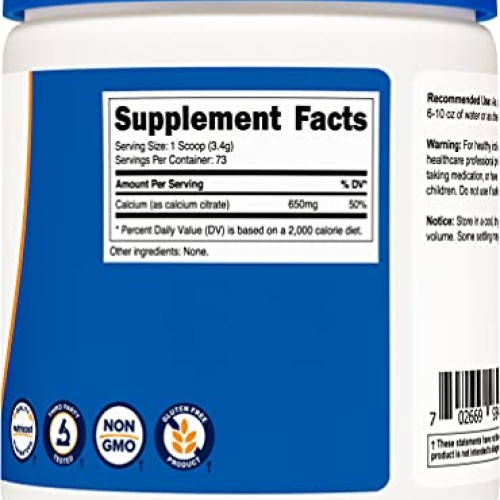Nutricost Calcium Citrate Powder 250 Grams Unflavored