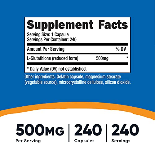 Nutricost Glutathione Capsules 500mg, 240 Capsules - Gluten Free,...