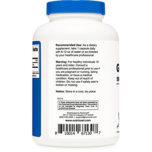 Nutricost Glutathione Capsules 500mg, 240 Capsules - Gluten Free,...