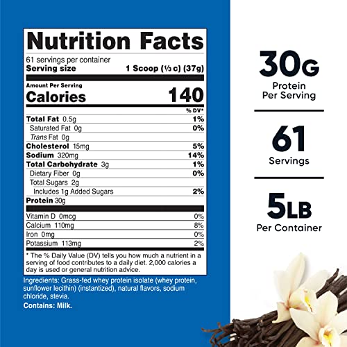 Nutricost Grass-Fed Whey Protein Isolate Vanilla 5LBS - Non-GMO...