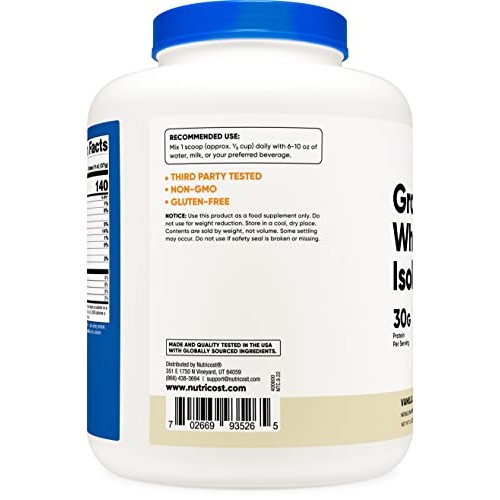 Nutricost Grass-Fed Whey Protein Isolate Vanilla 5LBS - Non-GMO...