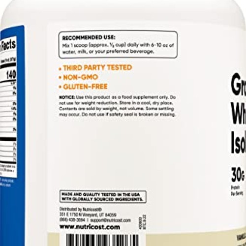 Nutricost Grass-Fed Whey Protein Isolate Vanilla 5LBS - Non-GMO...