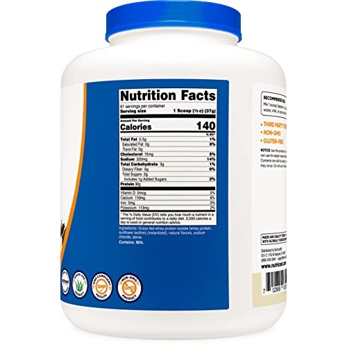 Nutricost Grass-Fed Whey Protein Isolate Vanilla 5LBS - Non-GMO...