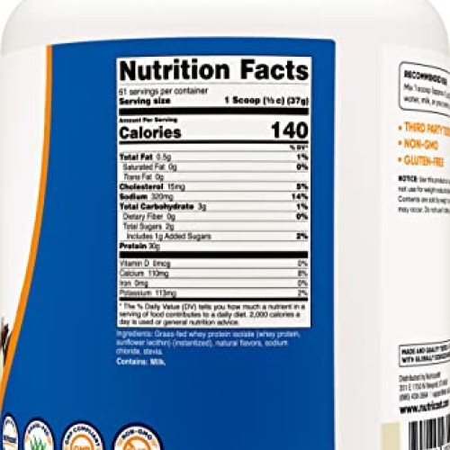 Nutricost Grass-Fed Whey Protein Isolate Vanilla 5LBS - Non-GMO...