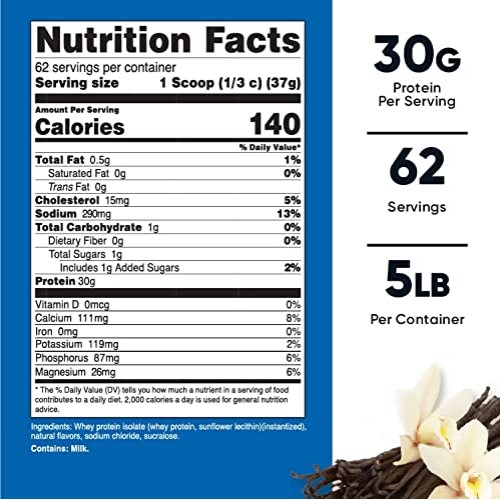 Nutricost Isolate Whey Protein Supplement Powder, Vanilla, 5.20 p...