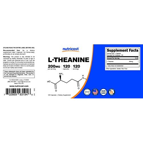 Nutricost L-Theanine 200mg, 120 Capsules - Double Strength