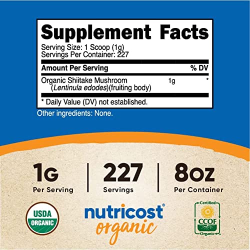 Nutricost Organic Shiitake Mushroom Powder 8oz - 100% Organic Cer...