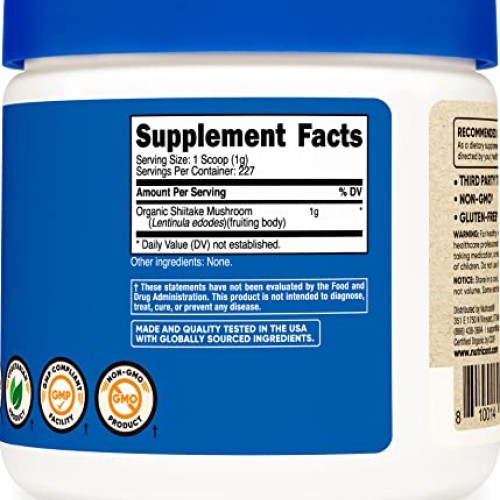 Nutricost Organic Shiitake Mushroom Powder 8oz - 100% Organic Cer...