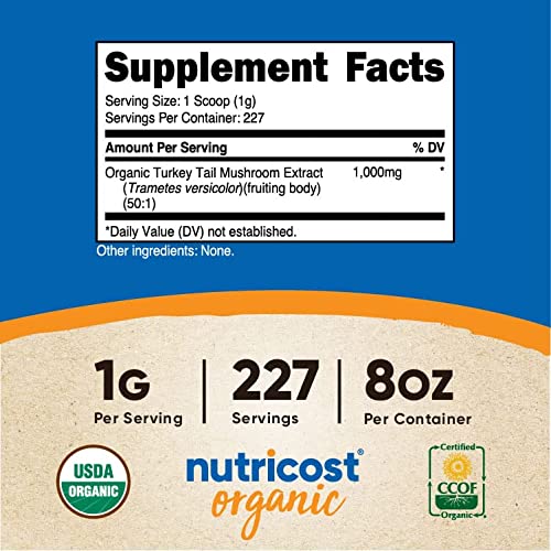 Nutricost Organic Turkey Tail Mushroom Powder 8 oz, 50:1 Extract ...