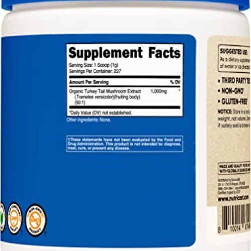 Nutricost Organic Turkey Tail Mushroom Powder 8 oz, 50:1 Extract ...