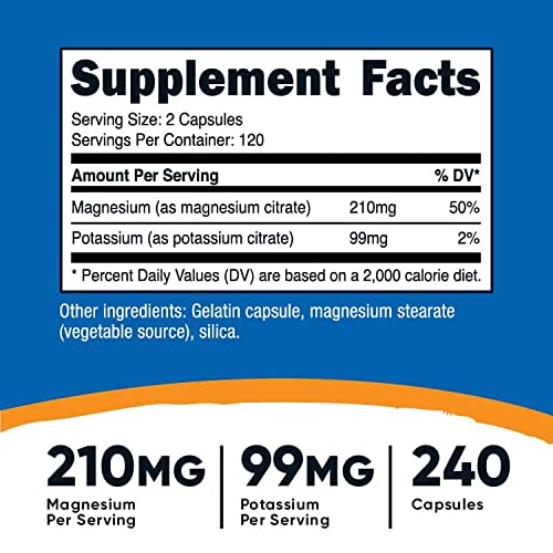 Nutricost Potassium 99 mg Magnesium 210 mg Citrates, 240 Caps...