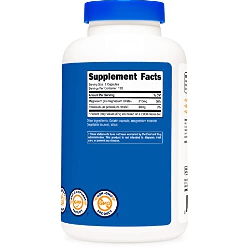 Nutricost Potassium 99 mg Magnesium 210 mg Citrates, 240 Caps...