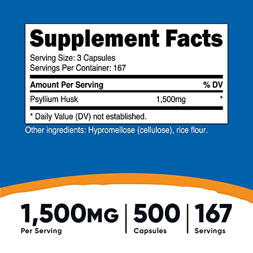 Nutricost Psyllium Husk 500mg, 500 Capsules - 1500mg Per Serving,...