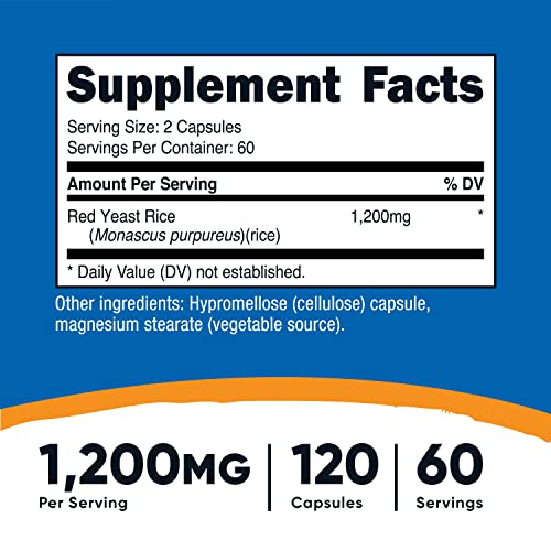 Nutricost Red Yeast Rice 1200mg, 120 Capsules - 60 Serv, Veggie C...
