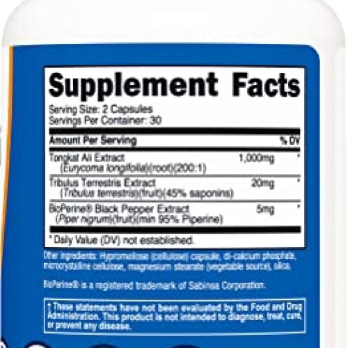 Nutricost Tongkat Ali 1,000mg 60 Capsules - with Tribulus Terrest...