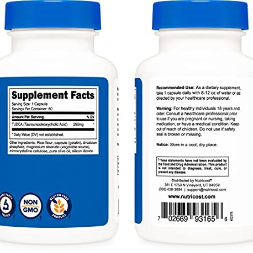 Nutricost Tudca 250mg, 60 Capsules Tauroursodeoxycholic Acid - ...