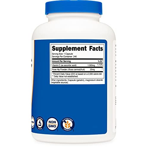 Nutricost Vitamin C with Rose Hips 1025mg, 240 Capsules - Vitamin...