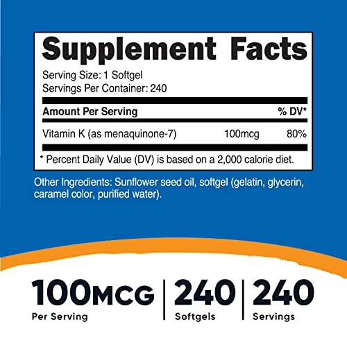 Nutricost Vitamin K2 MK-7 100 mcg, 240 Softgels - Gluten Free and...