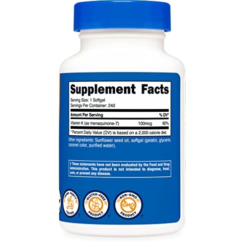 Nutricost Vitamin K2 MK-7 100 mcg, 240 Softgels - Gluten Free and...
