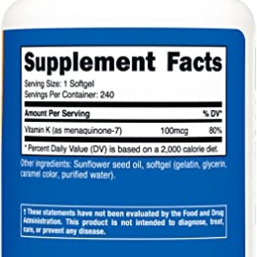 Nutricost Vitamin K2 MK-7 100 mcg, 240 Softgels - Gluten Free and...