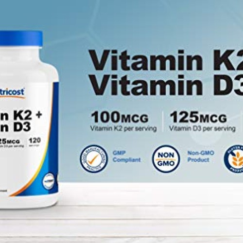 Nutricost Vitamin K2 MK7 100mcg + Vitamin D3 5000 IU 120 So...
