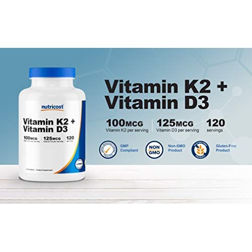 Nutricost Vitamin K2 MK7 100mcg + Vitamin D3 5000 IU 120 So...