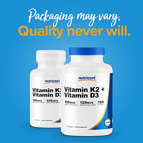 Nutricost Vitamin K2 MK7 100mcg + Vitamin D3 5000 IU 120 So...