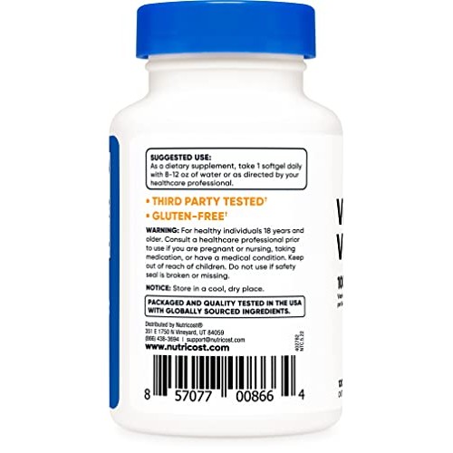 Nutricost Vitamin K2 MK7 100mcg + Vitamin D3 5000 IU 120 So...