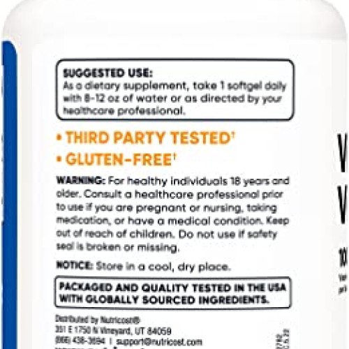Nutricost Vitamin K2 MK7 100mcg + Vitamin D3 5000 IU 120 So...