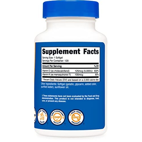 Nutricost Vitamin K2 MK7 100mcg + Vitamin D3 5000 IU 120 So...