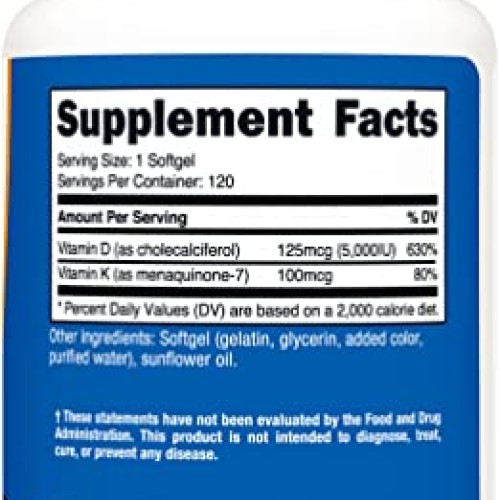 Nutricost Vitamin K2 MK7 100mcg + Vitamin D3 5000 IU 120 So...