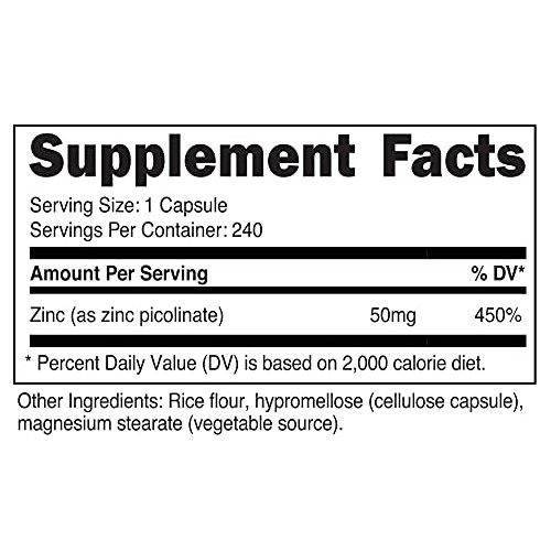 Nutricost Zinc Picolinate 50mg, 240 Vegetarian Capsules - Gluten ...