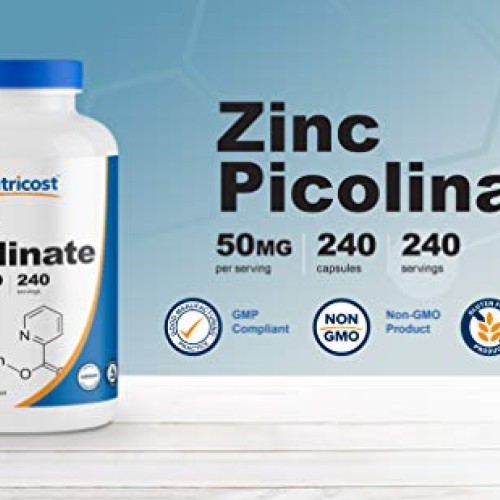 Nutricost Zinc Picolinate 50mg, 240 Vegetarian Capsules - Gluten ...