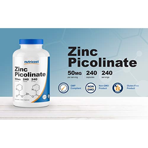 Nutricost Zinc Picolinate 50mg, 240 Vegetarian Capsules - Gluten ...