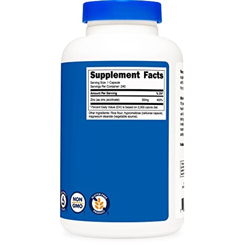 Nutricost Zinc Picolinate 50mg, 240 Vegetarian Capsules - Gluten ...