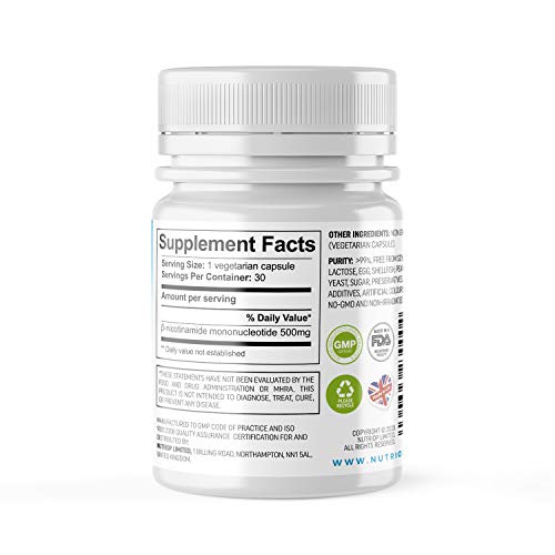 Pure-NMN Nicotinamide Mononucleotide Extreme Potency 500mg Capsul...