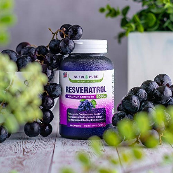 Pure Resveratrol Supplement - 1000mg Supply 180 Capsules Natura...