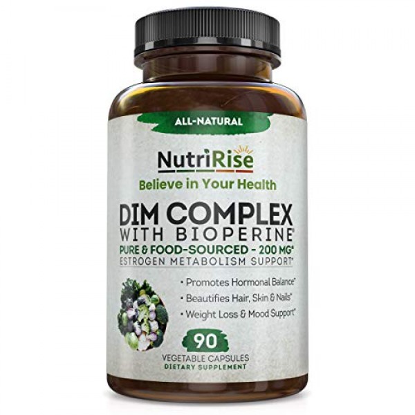 DIM Supplement + Bioperine 200mg - 90 Capsules. Estrogen Balance ...