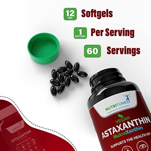 Nutritunes Astaxanthin 12mg Vegan Softgels - Powerful Health Supp...