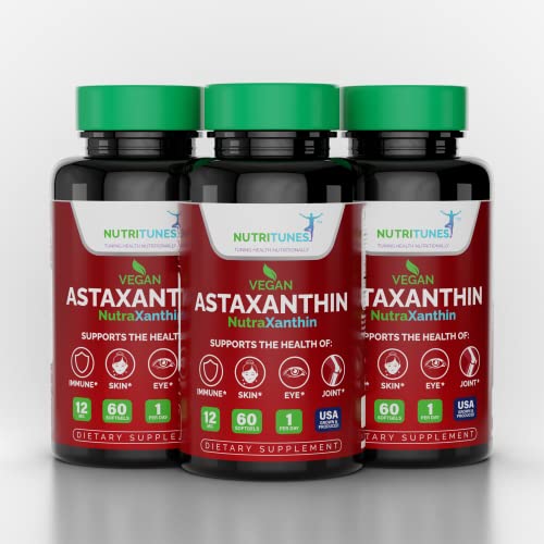 Nutritunes Astaxanthin 12mg Vegan Softgels - Powerful Health Supp...