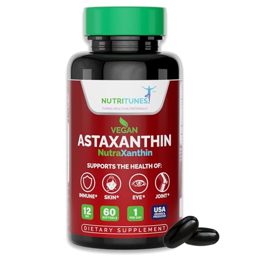 Nutritunes Astaxanthin 12mg Vegan Softgels - Powerful Health Supp...