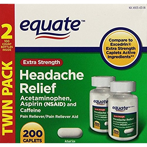 Equate Extra Strength Headache Relief Acetaminophen, Aspirin NSA...