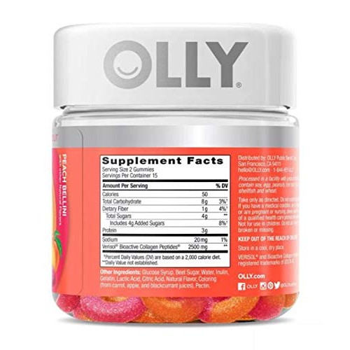 Olly Collagen Gummy Rings! 30 Gummies Peach Peach Bellini Flavor!...