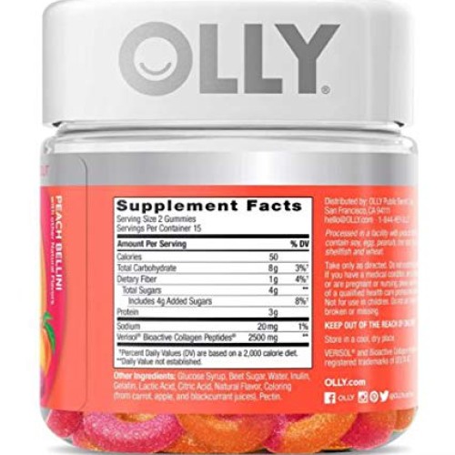 Olly Collagen Gummy Rings! 30 Gummies Peach Peach Bellini Flavor!...