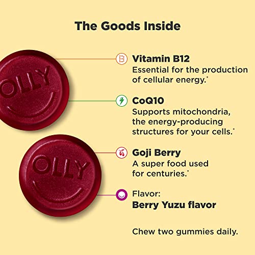 OLLY Extra Strength Daily Energy Gummy, Caffeine Free, 1000mcg Vi...